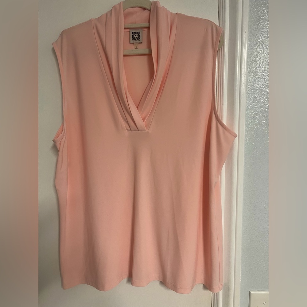 Anne Klein Soft Pink Drape Neck Tank Top